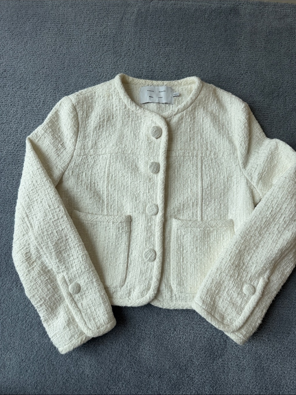Proenza Schouler Cream Bouclé Cropped Button Jacket